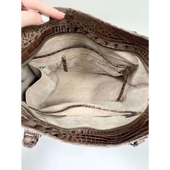 Brahmin Paris Toasted Barley Melbourne Leather Croc Shoulder Tote Purse Bag - Picture 5 of 13